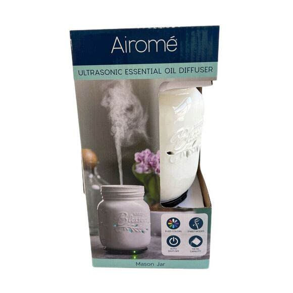 AIROME' ESSENTIAL OIL ULTRASONIC DIFFUSER w/LED - Mason Jar - Picture 1 of 8